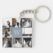 Monogram Foto Collage Dusty Blue Sleutelhanger (Achterkant)