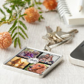 Monogram foto collage familie zwarte sleutelhanger (Zijkant)