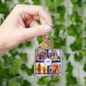 Monogram foto collage familie zwarte sleutelhanger (Hand)