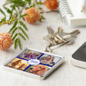 Monogram foto collage familie zwarte sleutelhanger (Zijkant)