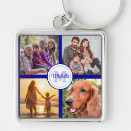 Monogram foto collage familie zwarte sleutelhanger