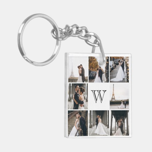 Monogram Foto Collage Gift Sleutelhanger (Voorkant Links)