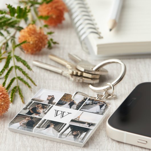 Monogram Foto Collage Gift Sleutelhanger (Voorkant Rechts)