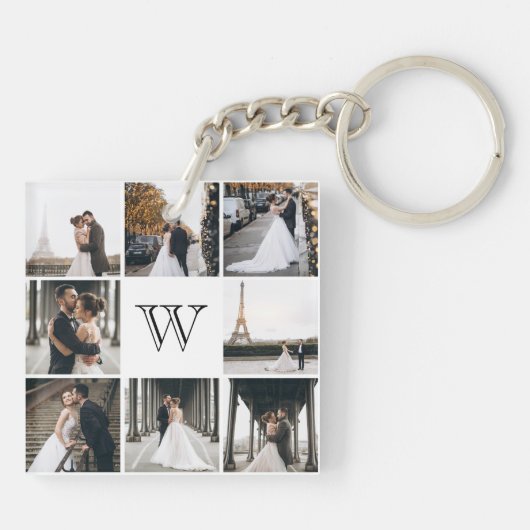 Monogram Foto Collage Gift Sleutelhanger (Achterkant)