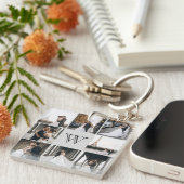 Monogram Foto Collage Gray Sleutelhanger (Voorkant Rechts)