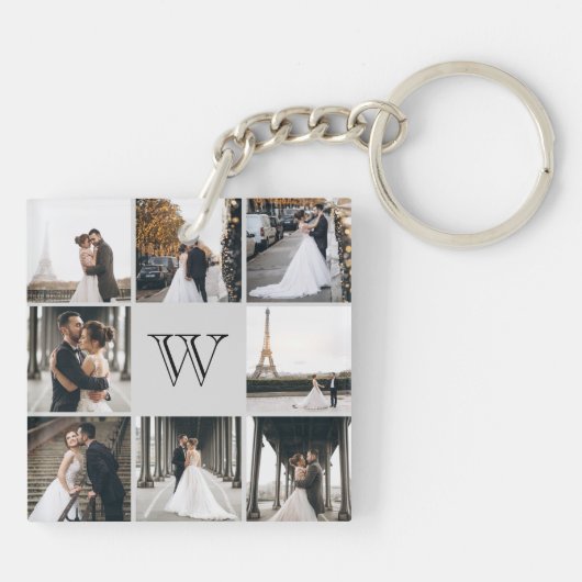 Monogram Foto Collage Gray Sleutelhanger (Achterkant)
