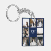 Monogram Foto Collage Navy Blue Sleutelhanger (Voorkant Links)
