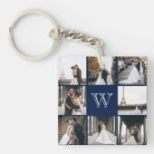 Monogram Foto Collage Navy Blue Sleutelhanger (Voorkant)