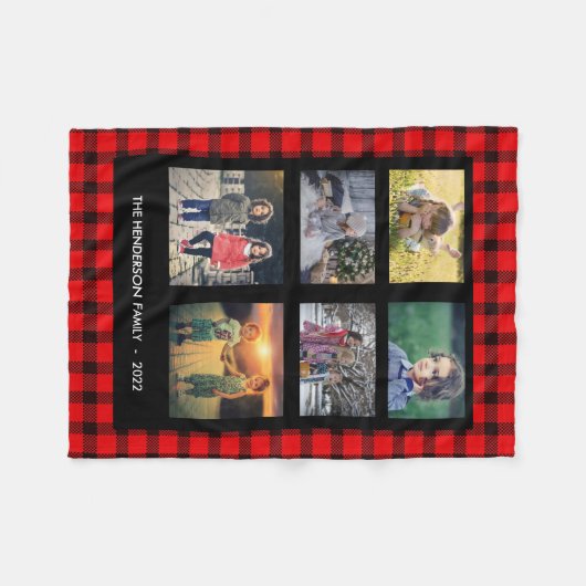 Monogram foto collage rode zwarte vleid fleece deken (Voorkant (Horizontaal))