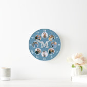 Monogram Foto Collage Roman Numbers Blue Ronde Klok (Huis)