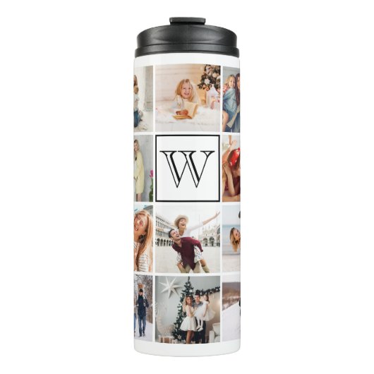 Monogram Foto Collage White Thermosbeker (Voorkant)