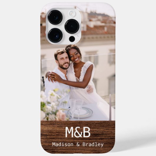 Monogram Foto Couple Wood Persoonlijke naam Case-Mate iPhone Case (Achterkant)