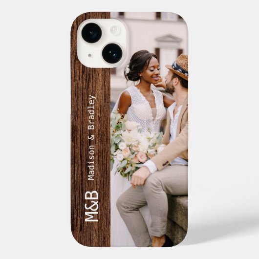 Monogram Foto Couple Wood Persoonlijke naam Case-Mate iPhone Case (Achterkant)