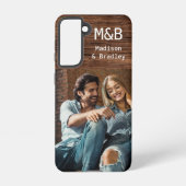 Monogram Foto Couple Wood Persoonlijke naam Samsung Galaxy Hoesje (Achterkant)