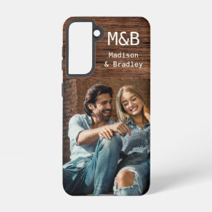 Monogram Foto Couple Wood Persoonlijke naam Samsung Galaxy Hoesje