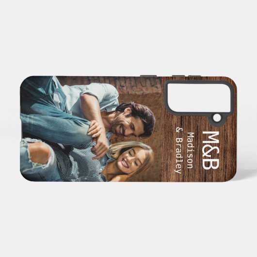 Monogram Foto Couple Wood Persoonlijke naam Samsung Galaxy Hoesje (Achterkant horizontaal)