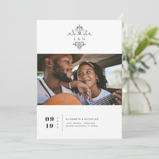 monogram | Foto De datum opslaan Save The Date (Staand voorkant)