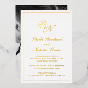 Monogram Foto Elegant Wedding Reception Folie Uitnodiging