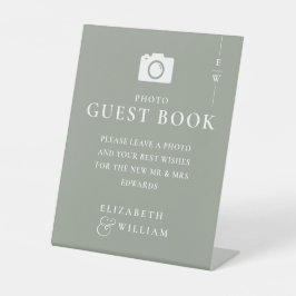 Monogram Foto Gastboek Sage Green Wedding Reclamebord Met Voetstuk
