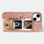 Monogram Foto Glitter Roos Gold Handgeschreven Case-Mate iPhone Case (Achterkant (horizontaal))