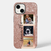 Monogram foto glitters rose goud handgeschreven Case-Mate iPhone case (Achterkant)