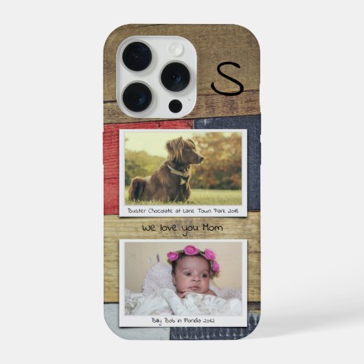 Monogram Foto Houten Korrel iPhone Hoesje (Achterkant)