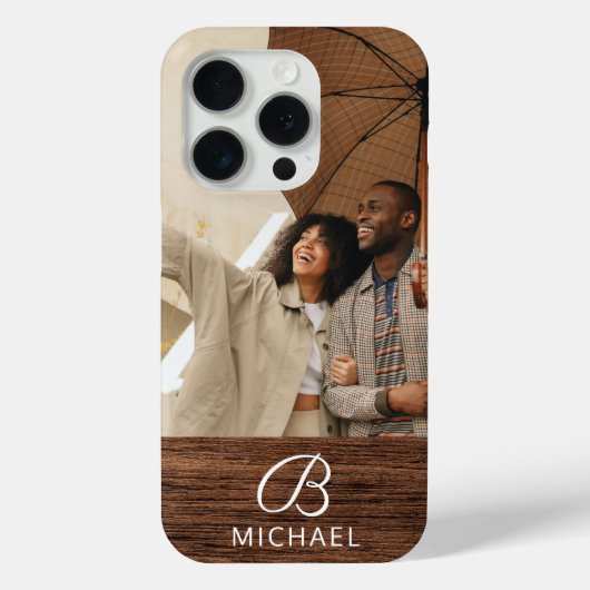 Monogram Foto Houtstructuur Houten Gepersonaliseer Case-Mate iPhone Case (Achterkant)