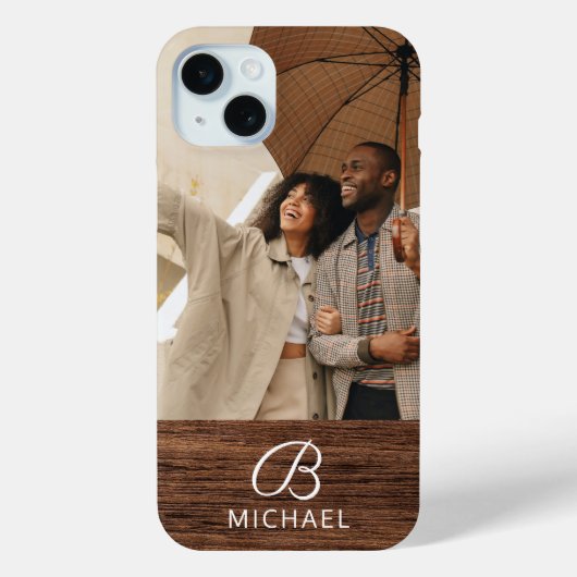 Monogram Foto Houtstructuur Houten Gepersonaliseer Case-Mate iPhone Case (Achterkant)