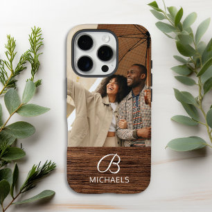 Monogram Foto Houtstructuur Houten Gepersonaliseer iPhone 16 Pro Hoesje
