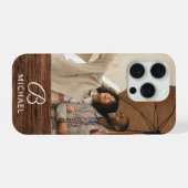 Monogram Foto Houtstructuur Houten Gepersonaliseer iPhone Hoesje (Achterkant horizontaal)