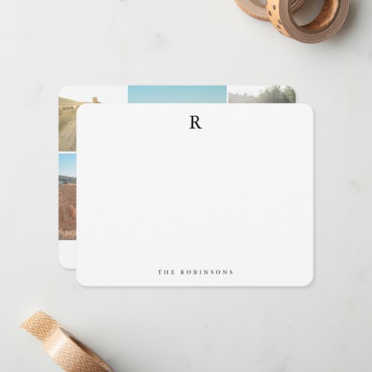 Monogram foto-inklage Elegant minimalistische fami Notitiekaartje (Voorkant / Achterkant in situ)