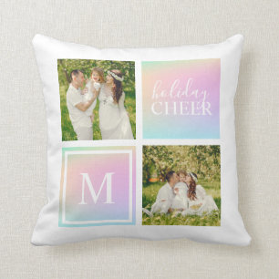 Monogram Foto Kerstmis Vakantie Cheer Iridescent Kussen