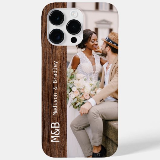 Monogram Foto Koppel Houten Gepersonaliseerde Naam Case-Mate iPhone Case (Achterkant)