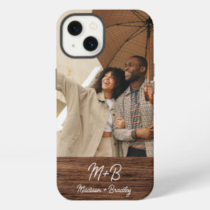 Monogram Foto Koppel Houten Gepersonaliseerde Naam iPhone 13 Hoesje