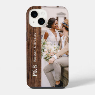 Monogram Foto Koppel Houten Gepersonaliseerde Naam iPhone 14 Hoesje