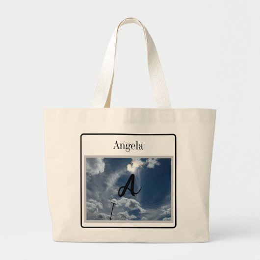 Monogram Foto Licht blauwe troebele hemel met Sund Grote Tote Bag (Voorkant)