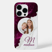 Monogram Foto Modern Floral Marble Custom Name Case-Mate iPhone Case (Achterkant)