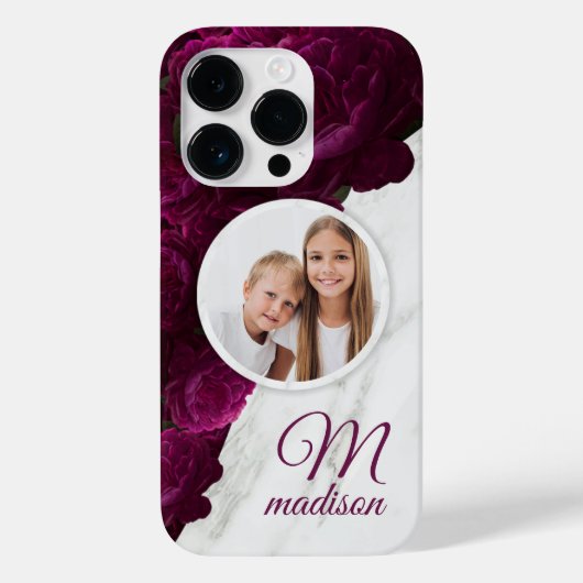Monogram Foto Modern Floral Marble Custom Name Case-Mate iPhone Case (Achterkant)