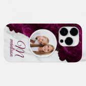 Monogram Foto Modern Floral Marble Custom Name Case-Mate iPhone Case (Achterkant (horizontaal))