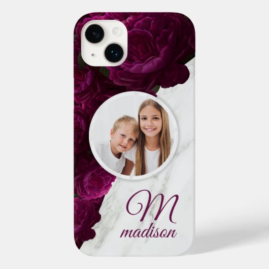 Monogram Foto Modern Floral Marble Custom Name Case-Mate iPhone Case (Achterkant)