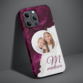 Monogram Foto Modern Floral Marble Custom Name Case-Mate iPhone Case