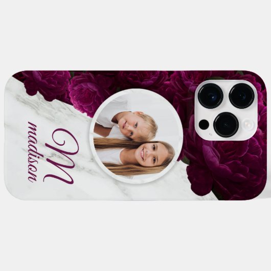 Monogram Foto Moderne Bloem Marmer Aangepaste Naam Case-Mate iPhone Case (Achterkant (horizontaal))