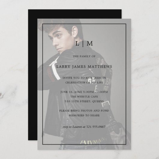 Monogram foto Moderne viering van het leven Kaart (Voorkant / Achterkant)