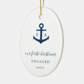 Monogram Foto Nautical First Kerstmis Engaged Keramisch Ornament (Links)