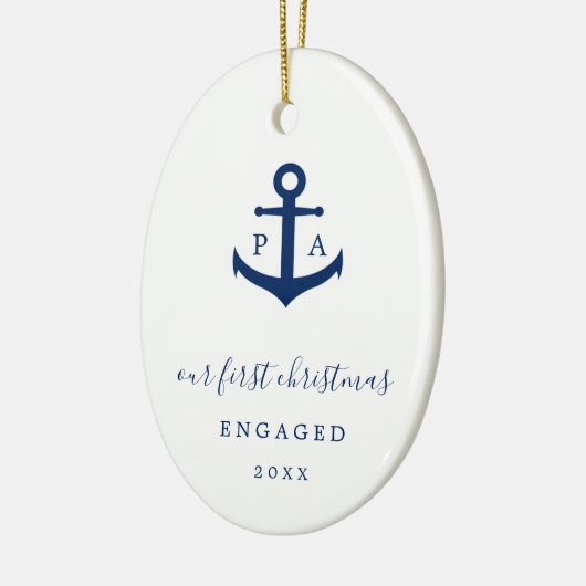 Monogram Foto Nautical First Kerstmis Engaged Keramisch Ornament (Links)