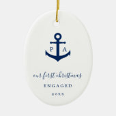 Monogram Foto Nautical First Kerstmis Engaged Keramisch Ornament (Voorkant)