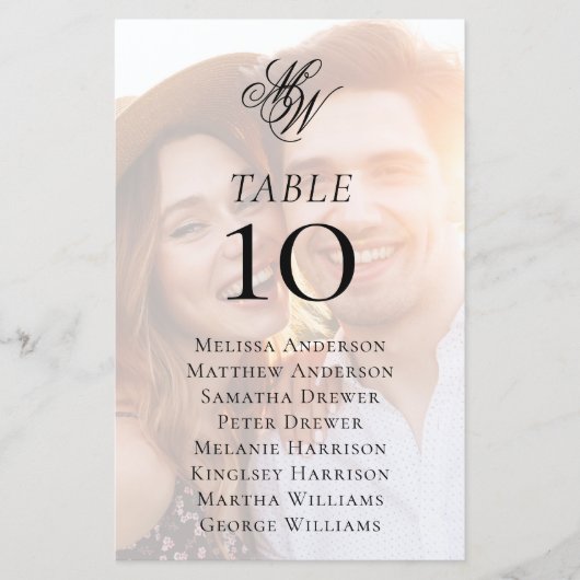 Monogram foto-overlay weddenschapstabel (Voorkant)