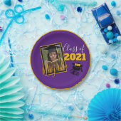 Monogram & Foto Paars|Gold Afstuderen Papieren Bordje (Feest)