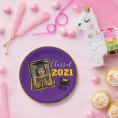 Monogram & Foto Paars|Gold Afstuderen Papieren Bordje (Feest)