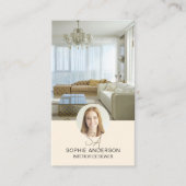 Monogram Foto QR Cream Interieurontwerper Visitekaartje (Voorkant)